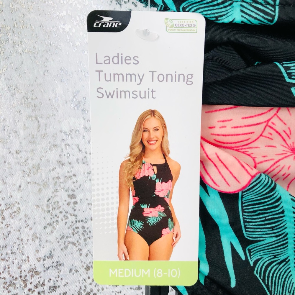 $10 SALE! Tummy Toning Control Tropical Leaf 1pc One Piece Swimsuit M (8-10) - Picture 5 of 8